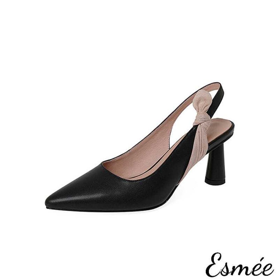 Shoes Esmée | Leather High Heel Slingback With Dual Color Bow Knot