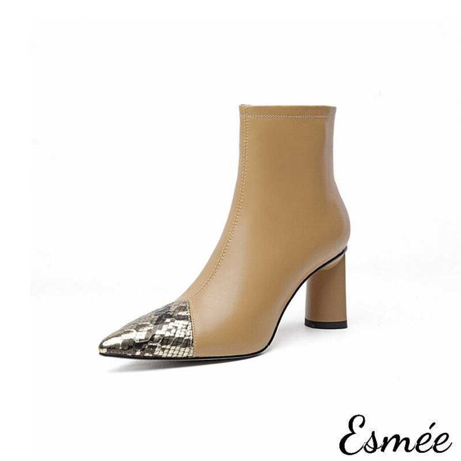 Shoes Esmée | Leather High Heel Ankle Boots With Snake Leather Toe Cap