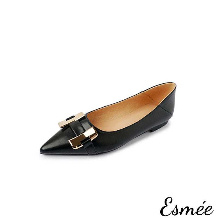 Shoes Esmée | Leather Flats With H Metal Buckle