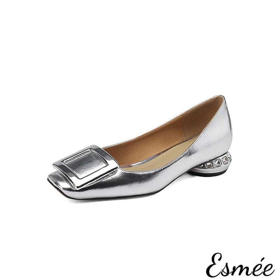 Shoes Esmée | Patent Leather Low Heels With Square Buckle And Diamond Heels