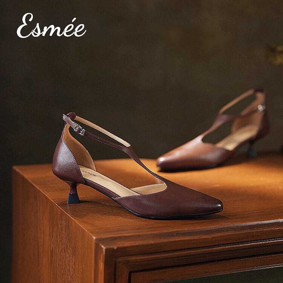 Shoes Esmée | Leather High Heel T Straps