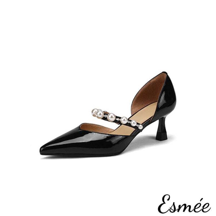 Shoes Esmée | Patent Leather High Heels With Pearl Design Straps