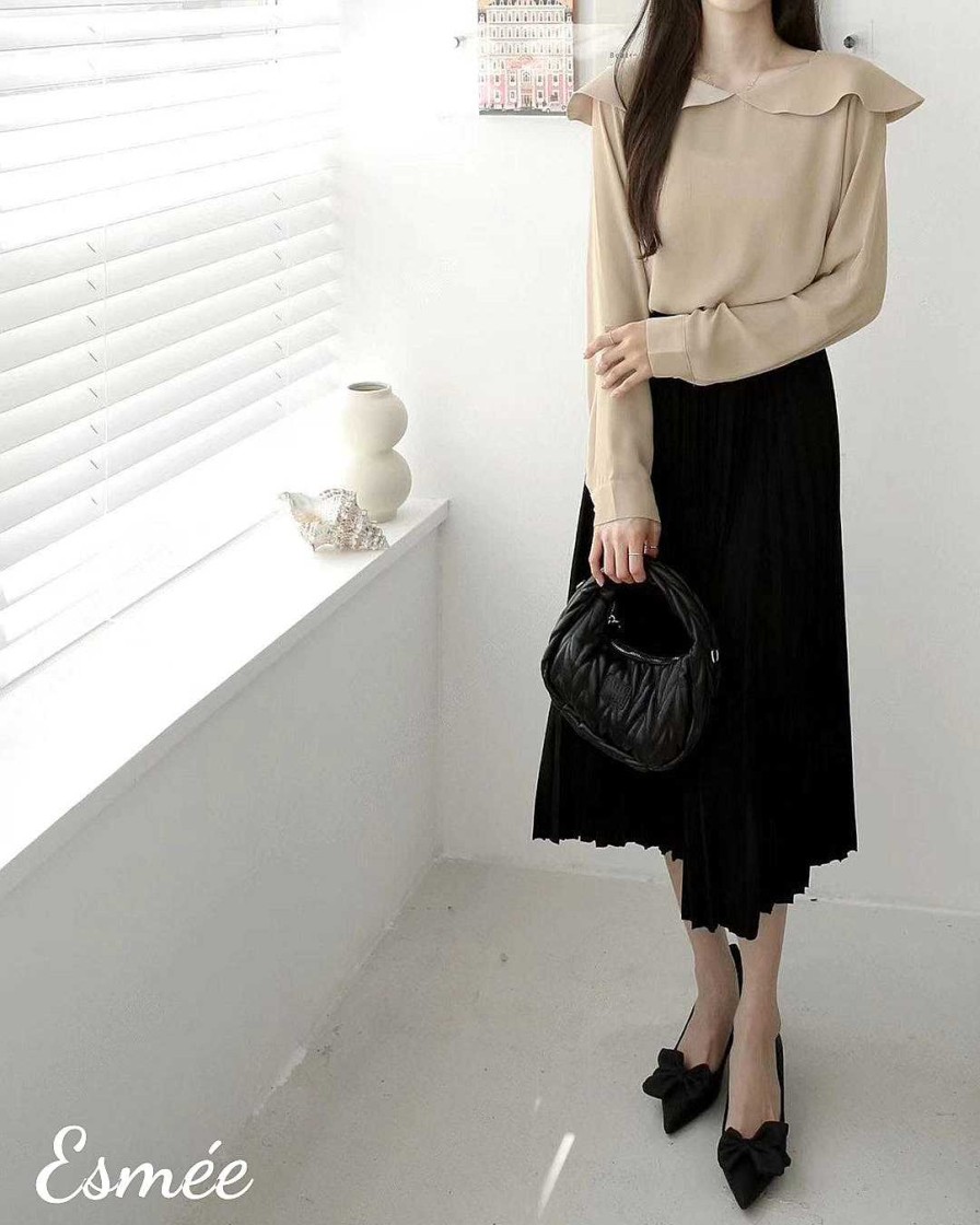 Clothing Esmée | Korean Chiffon Blouse With Scalloped Lapel