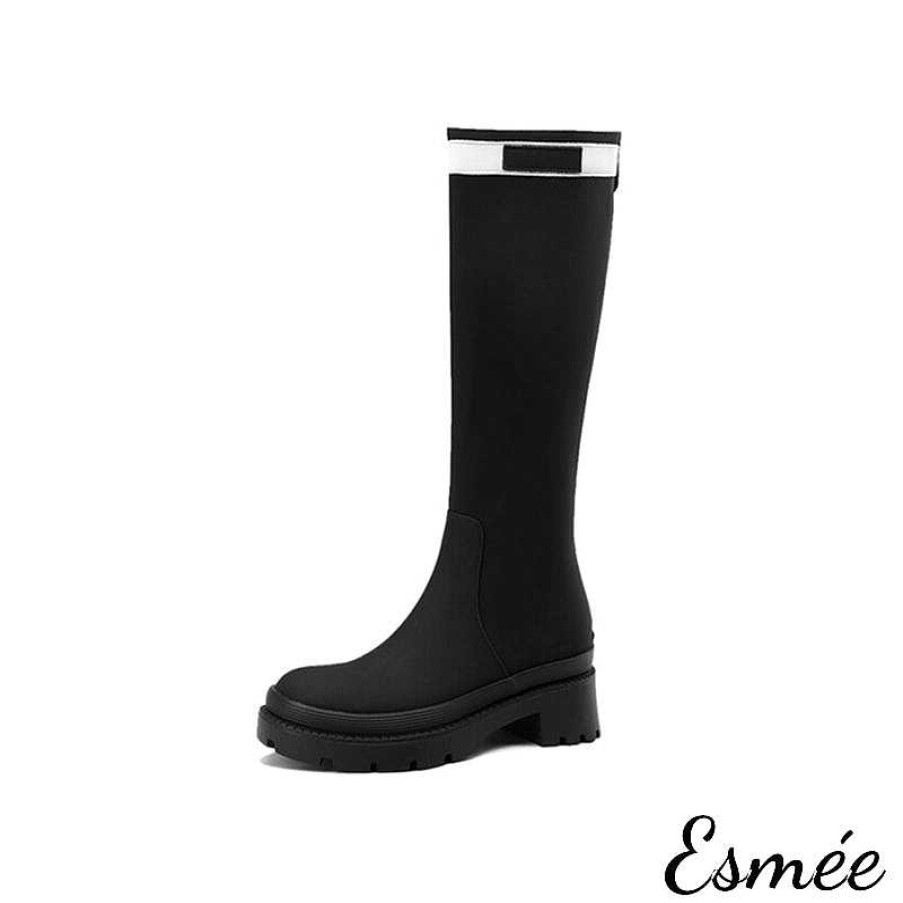 Shoes Esmée | Leather Long Boots With White Strap Design