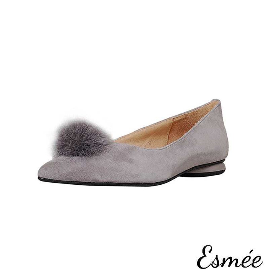 Shoes Esmée | Suede Flats With Fuzzy Balls