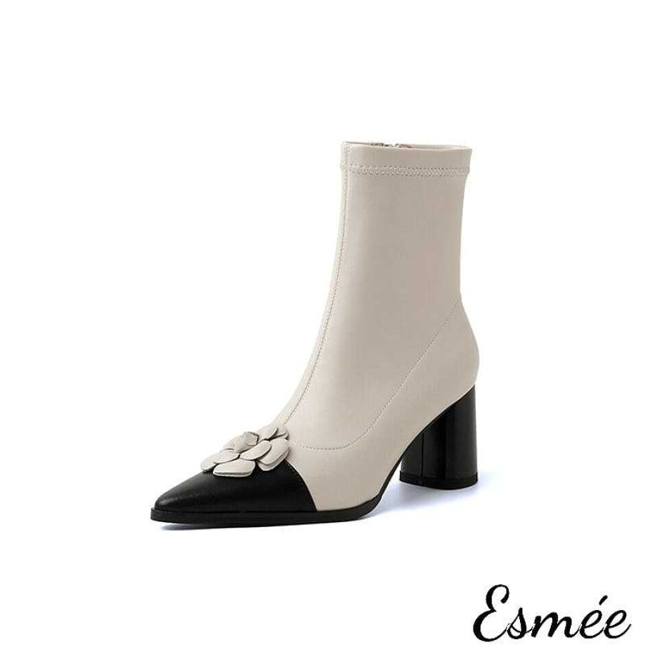 Shoes Esmée | Leather High Heel Ankle Boots With Rosebud Design