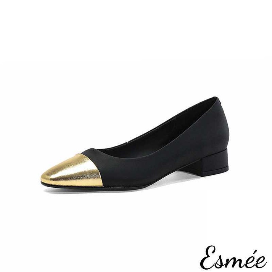 Shoes Esmée | Leather Flats With Golden Toe Cap