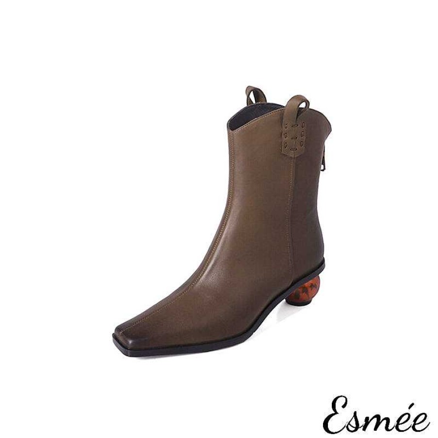 Shoes Esmée | Leather Riding Boots With Red Sphere Heels