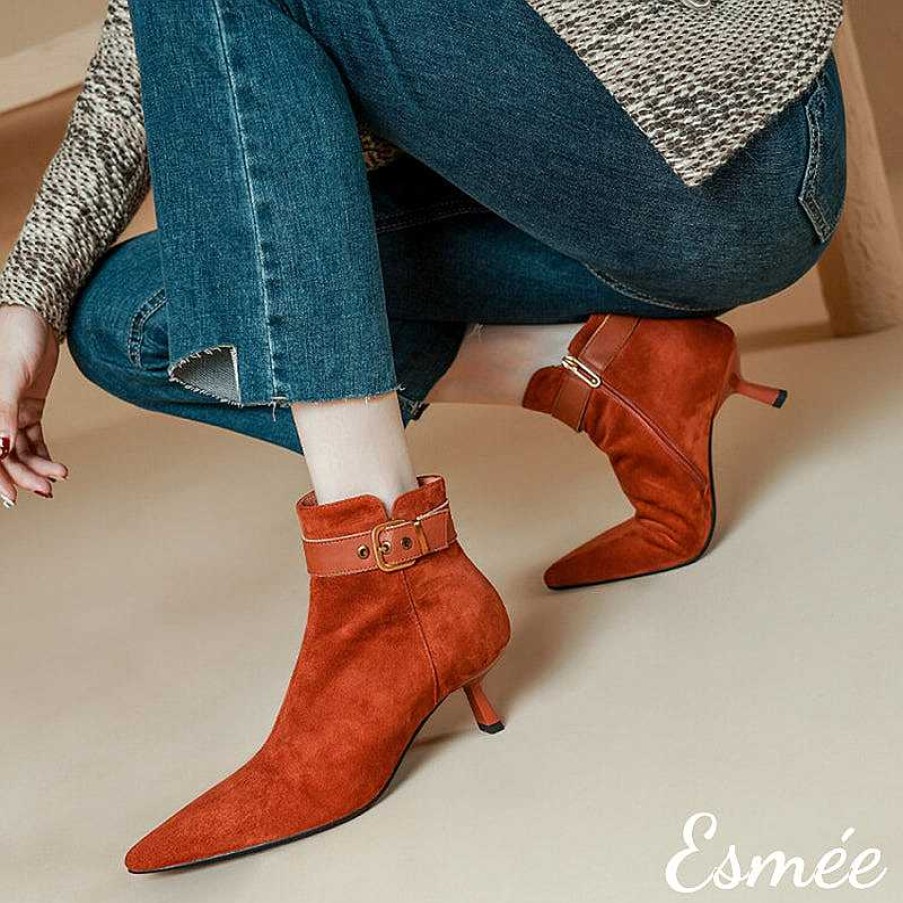 Shoes Esmée | Suede Ankle Boots With Leather Straps And Stiletto