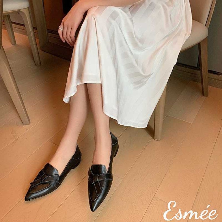 Shoes Esmée | Leather Pointed Toe Loafers With Artful Knots