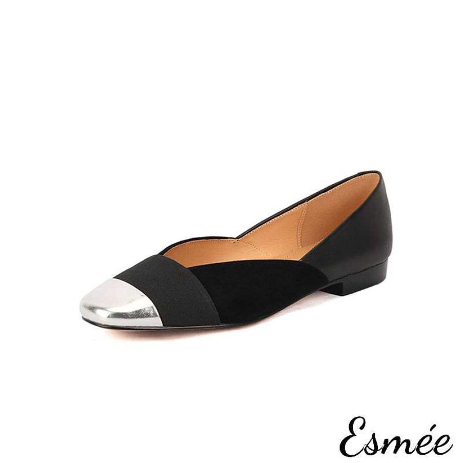 Shoes Esmée | Leather Suede Flats With Metallic Toe Cap