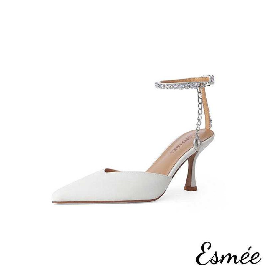 Shoes Esmée | Leather High Heel Mules With Diamond Ankle Straps