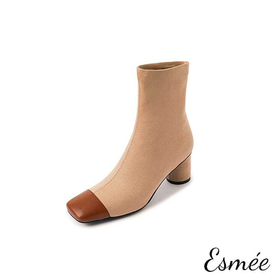 Shoes Esmée | Suede Ankle Boots With Dual Color Toe Cap