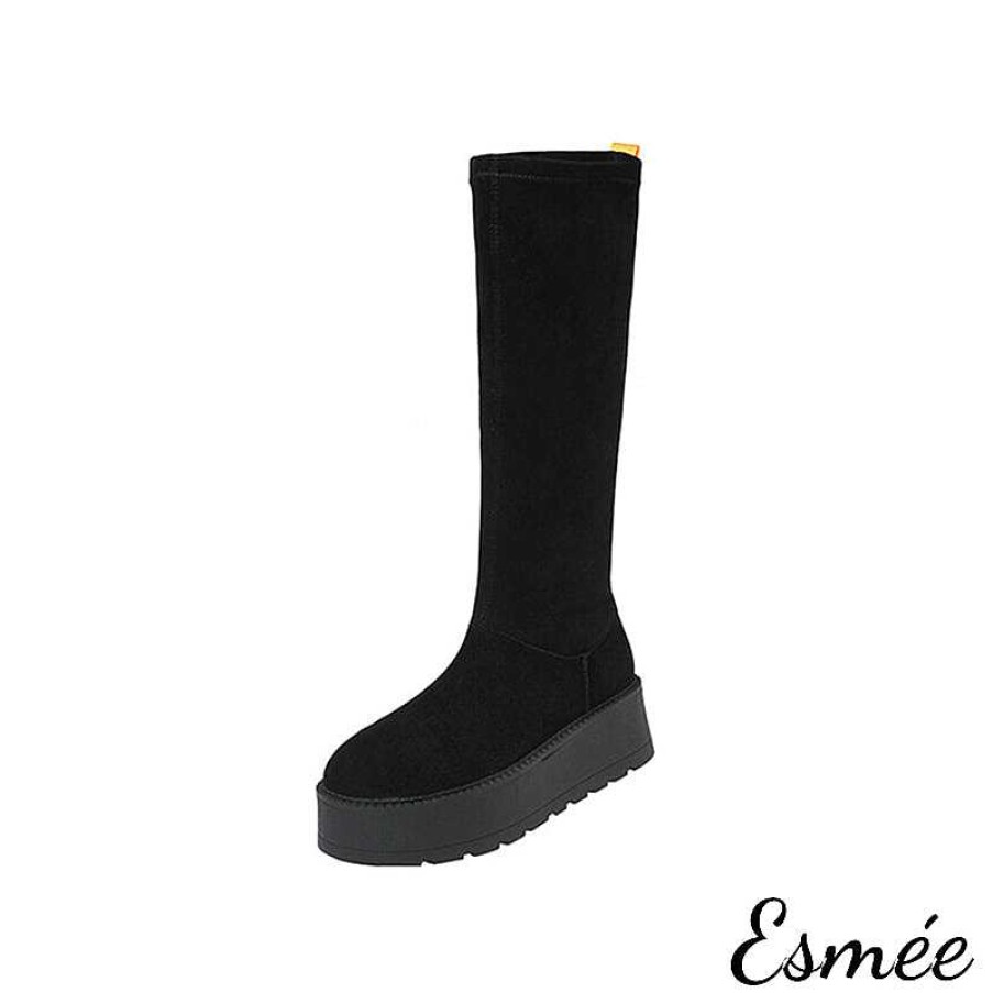 Shoes Esmée | Suede Long Snow Boots With Platform Design