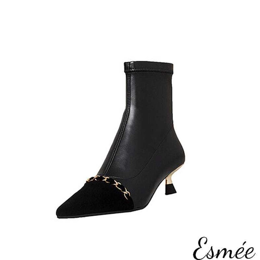 Shoes Esmée | Leather Ankle Boots With Pointed Toe And Chain Design