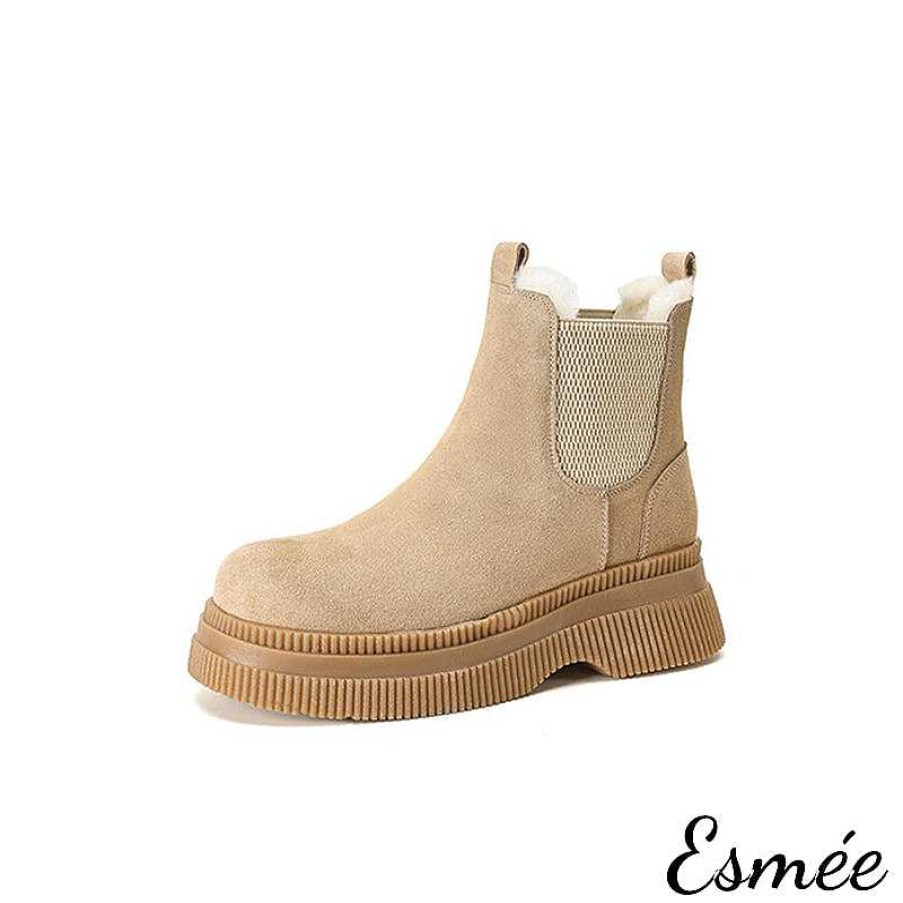 Shoes Esmée | Suede Chelsea Boots With Sheep Hair Design