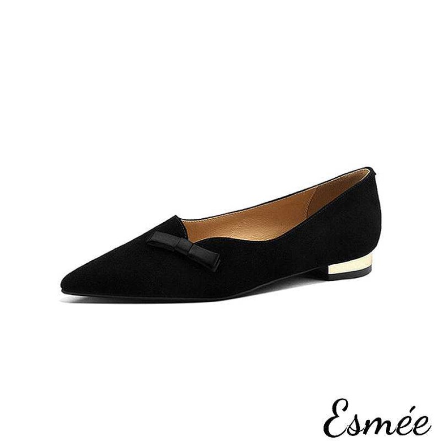 Shoes Esmée | Suede Flats With Bow Knot And Golden Heels