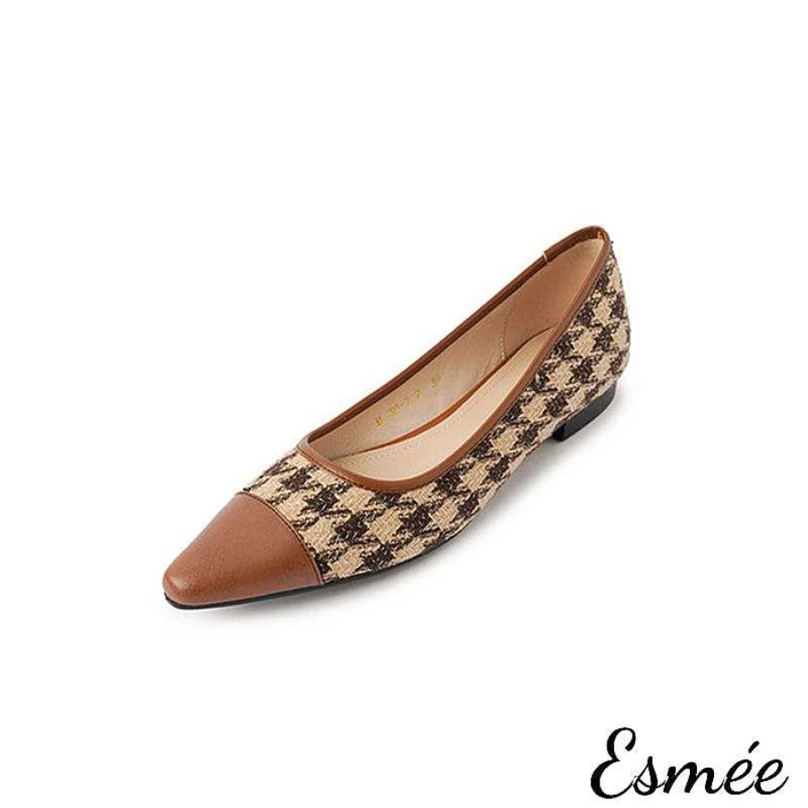 Shoes Esmée | Dogstooth Flats With Leather Toe Cap