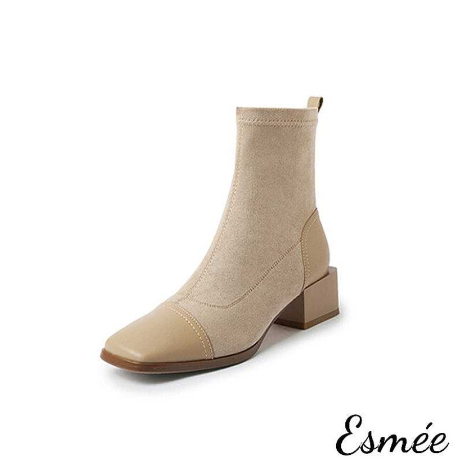 Shoes Esmée | Suede Ankle Boots With Leather Squared Toe Cap