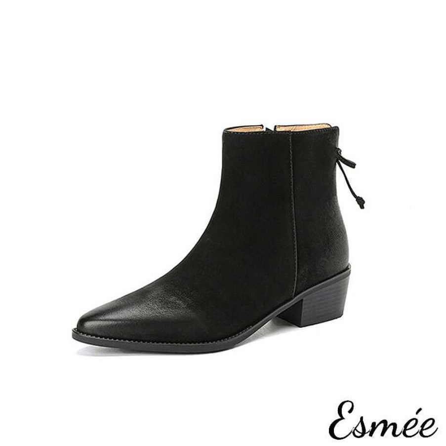 Shoes Esmée | Lambskin Leather Ankle Boots With Rear Zippers And Bow Knot Design