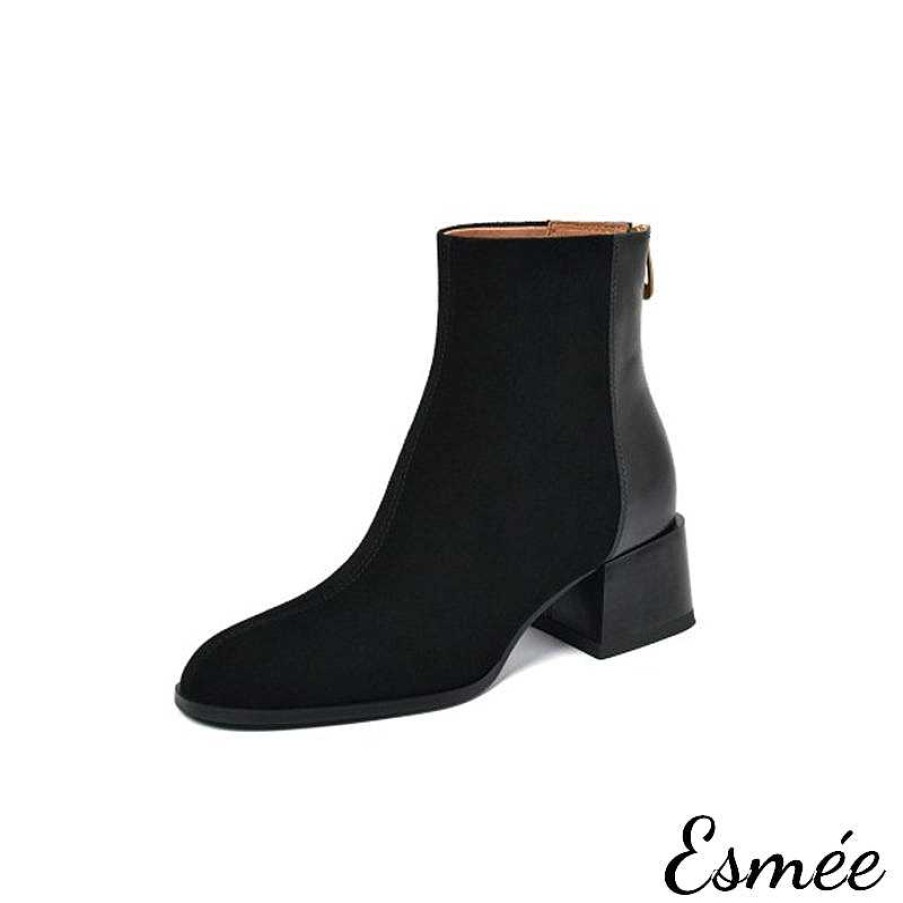 Shoes Esmée | Leather Suede Ankle Boots With Block Heels