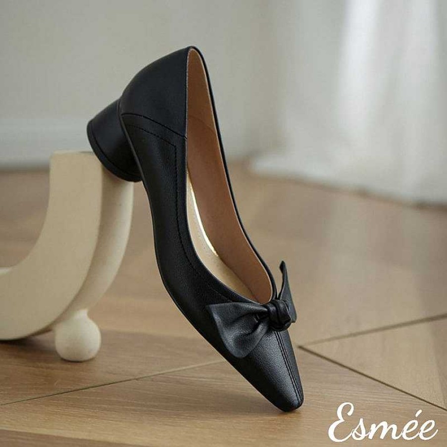 Shoes Esmée | Leather High Heels With Bow Knot And Cylinder Heels