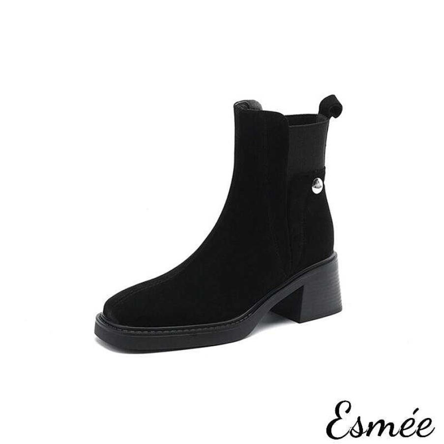 Shoes Esmée | Suede Ankle Boots With Rear Ribbon Design