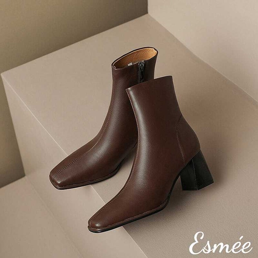 Shoes Esmée | Leather Ankle Boots With Block Heels