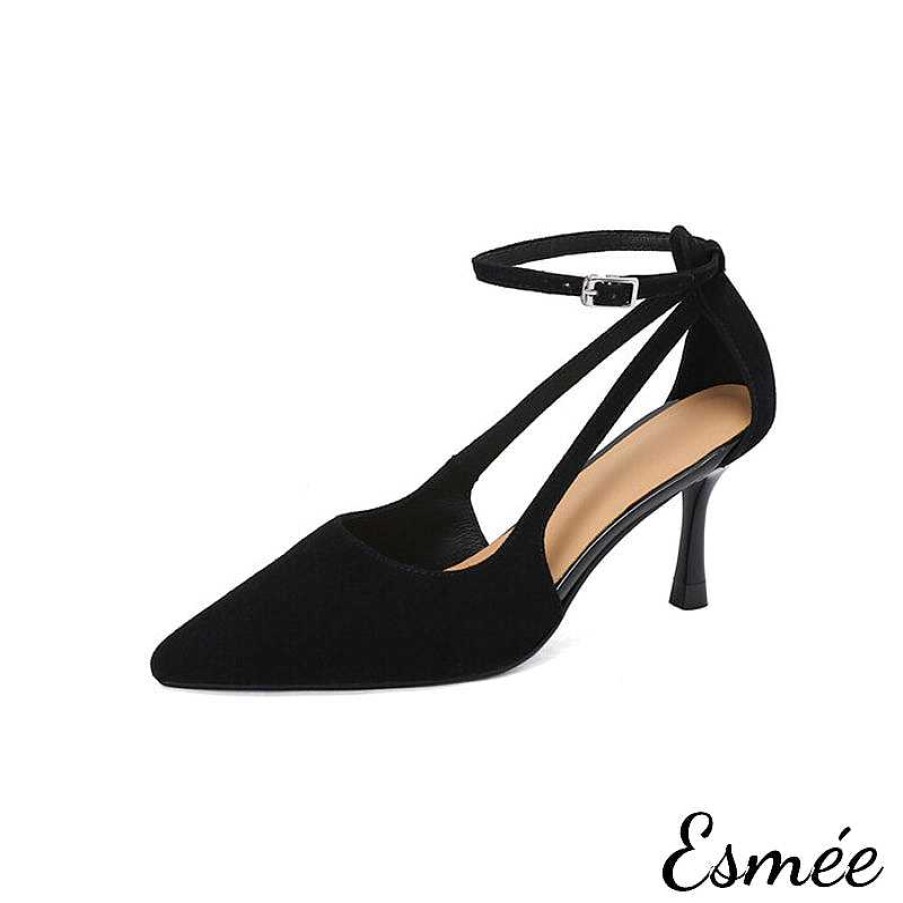 Shoes Esmée | Suede High Heel With Ankle Straps Black