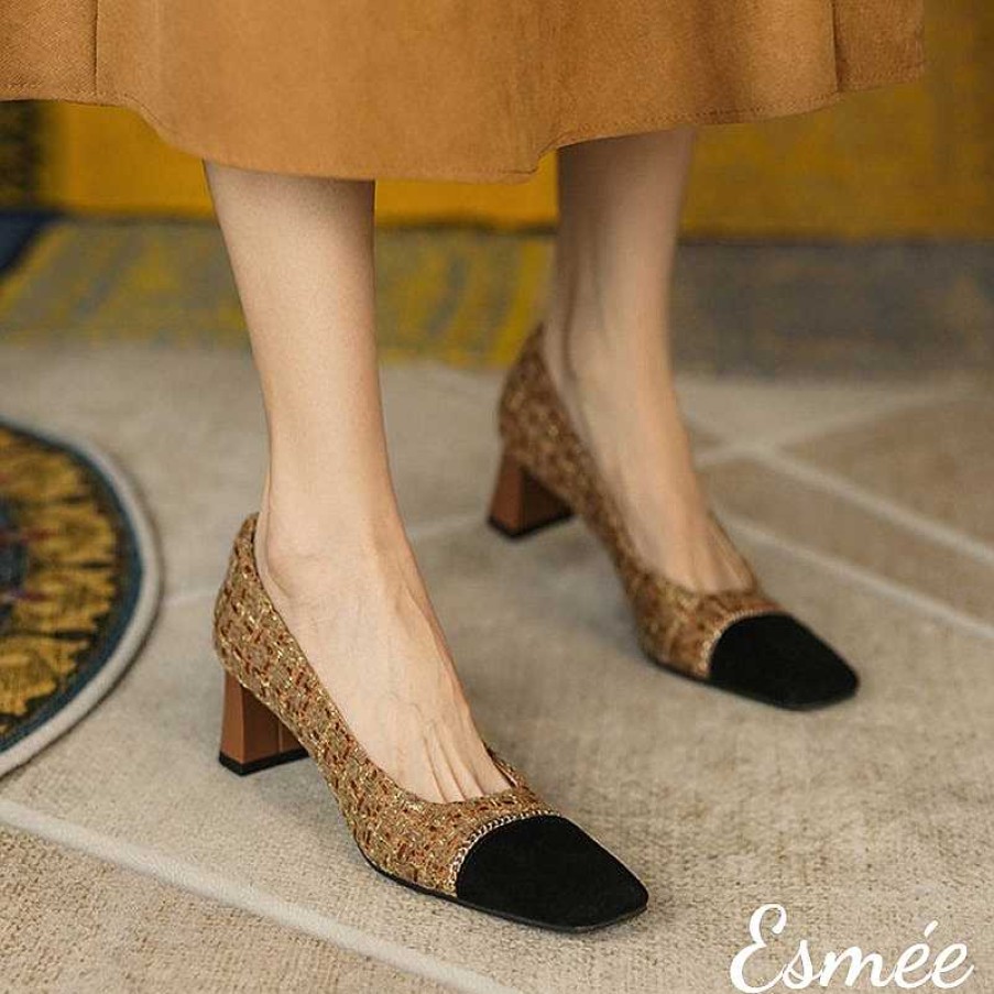 Shoes Esmée | Tweed Fabrics High Heels With Chain Design