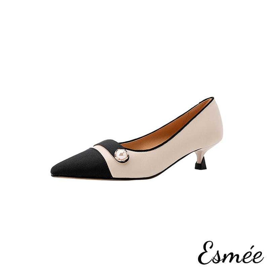 Shoes Esmée | Leather High Heels With Pearl Design And Toe Cap