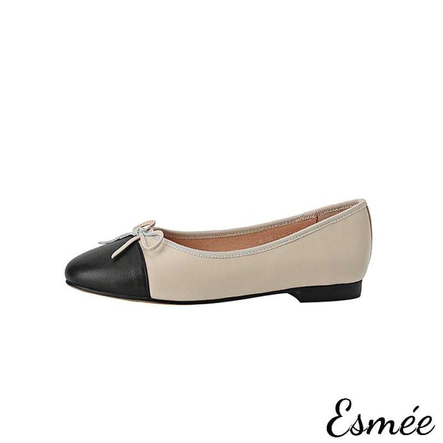 Shoes Esmée | Leather Ballerina Flats With Bow Knot And Toe Cap