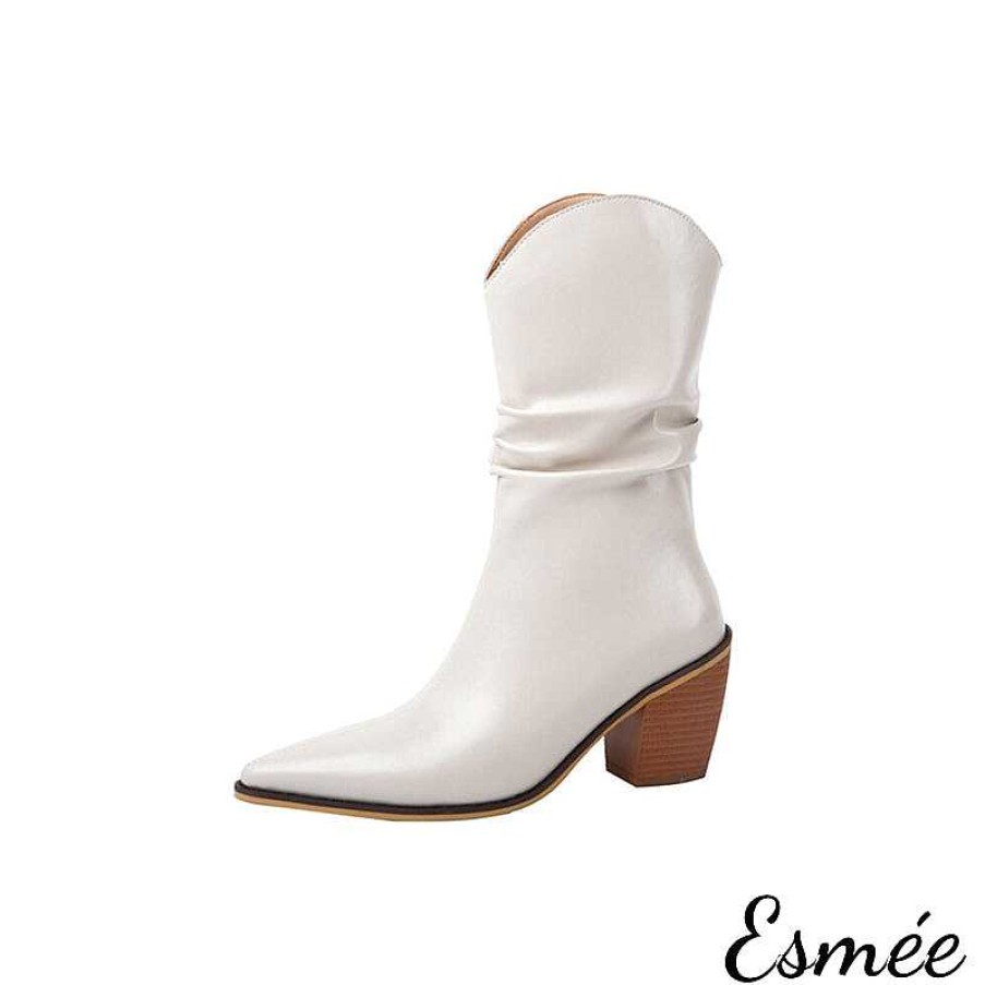 Shoes Esmée | Shiny Leather Cowboy Mid Boots With Riding Heels