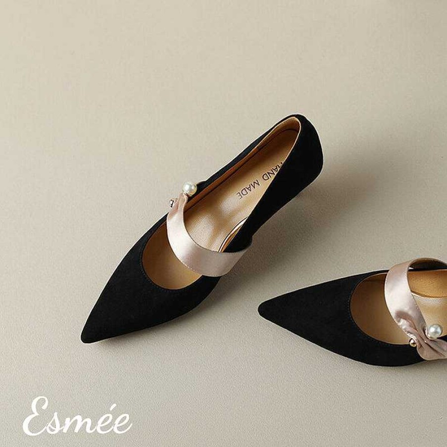 Shoes Esmée | Suede High Heels With Silk Straps