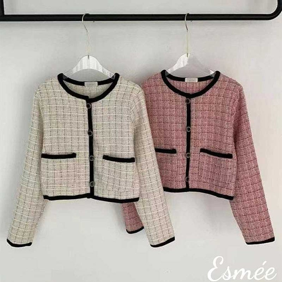 Clothing Esmée | Korean Textured Tweed Fabrics Jacket With Black Border Design