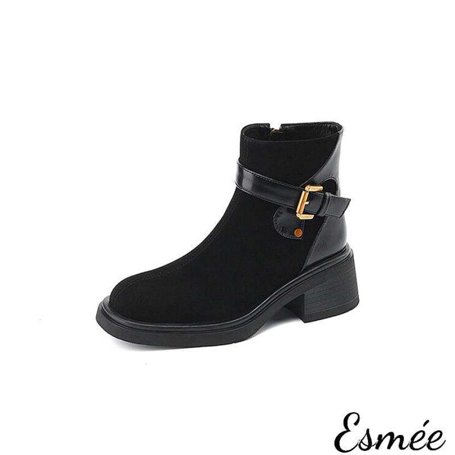 Shoes Esmée | Suede Ankle Boots With Leather Buckle Straps