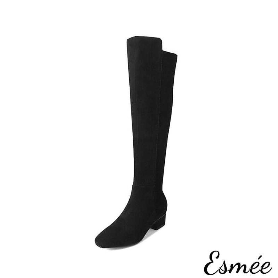 Shoes Esmée | Suede Knee Boots With Block Heels