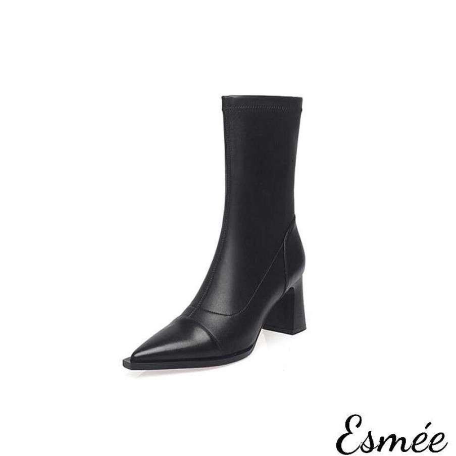 Shoes Esmée | Leather Mid Boots With Leather Toe And Heel Cap