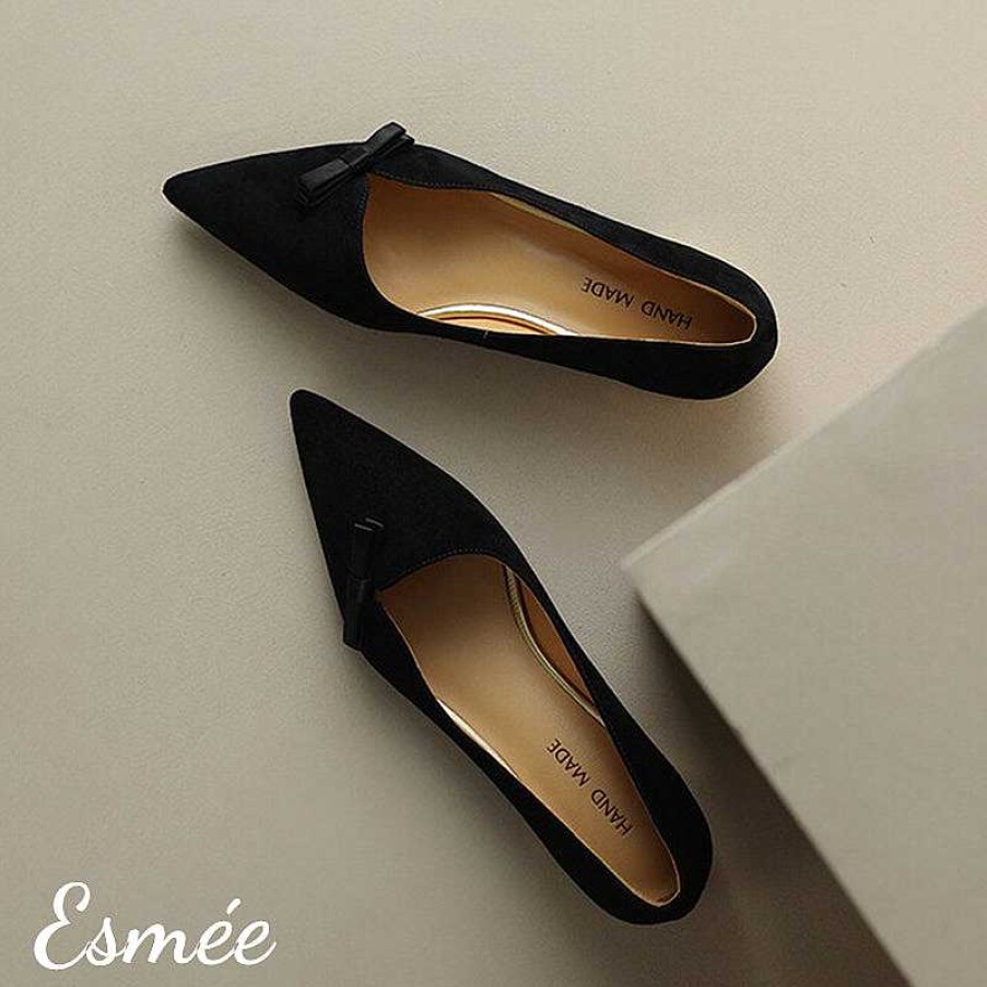 Shoes Esmée | Suede Flats With Bow Knot And Golden Heels