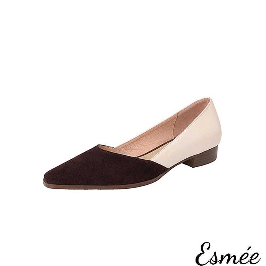 Shoes Esmée | Dual Color Leather Low Heels With D'Orsay Design