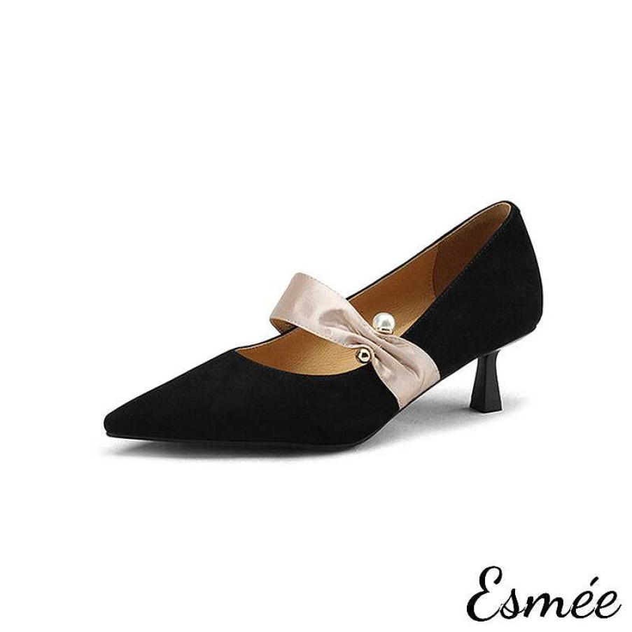 Shoes Esmée | Suede High Heels With Silk Straps