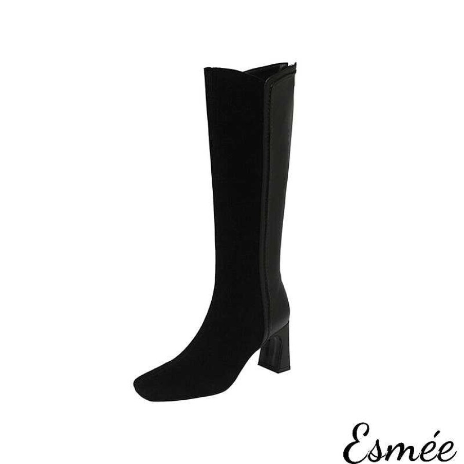 Shoes Esmée | Suede Leather Long Boots With Block Heels