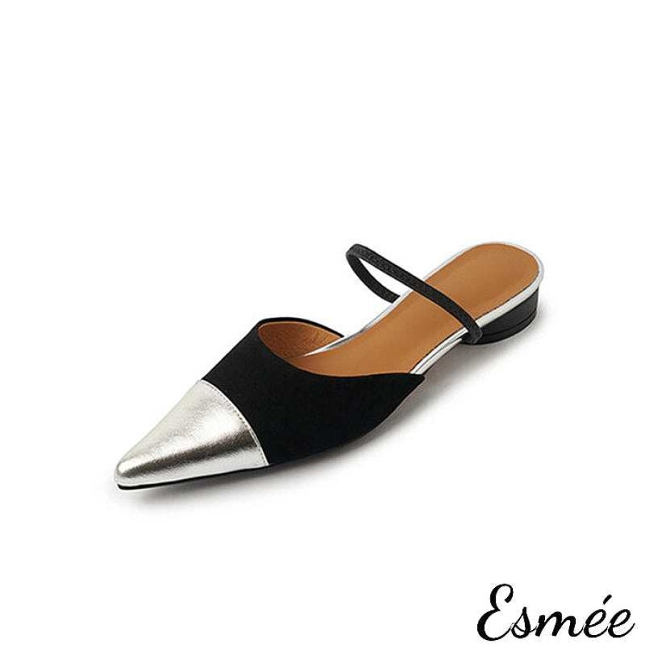 Shoes Esmée | Suede Flat Mules With Metallic Toe Cap