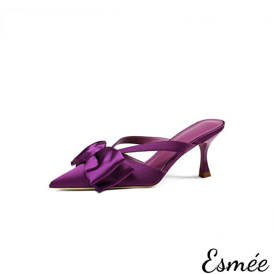 Shoes Esmée | Silk High Heel Mules With Bow Knot Design