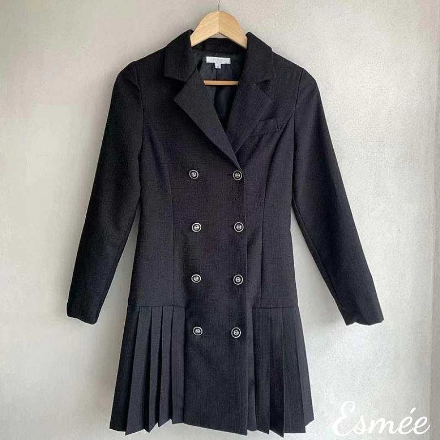 Clothing Esmée | Korean Cotton Blazer Dress With Pleaded Design