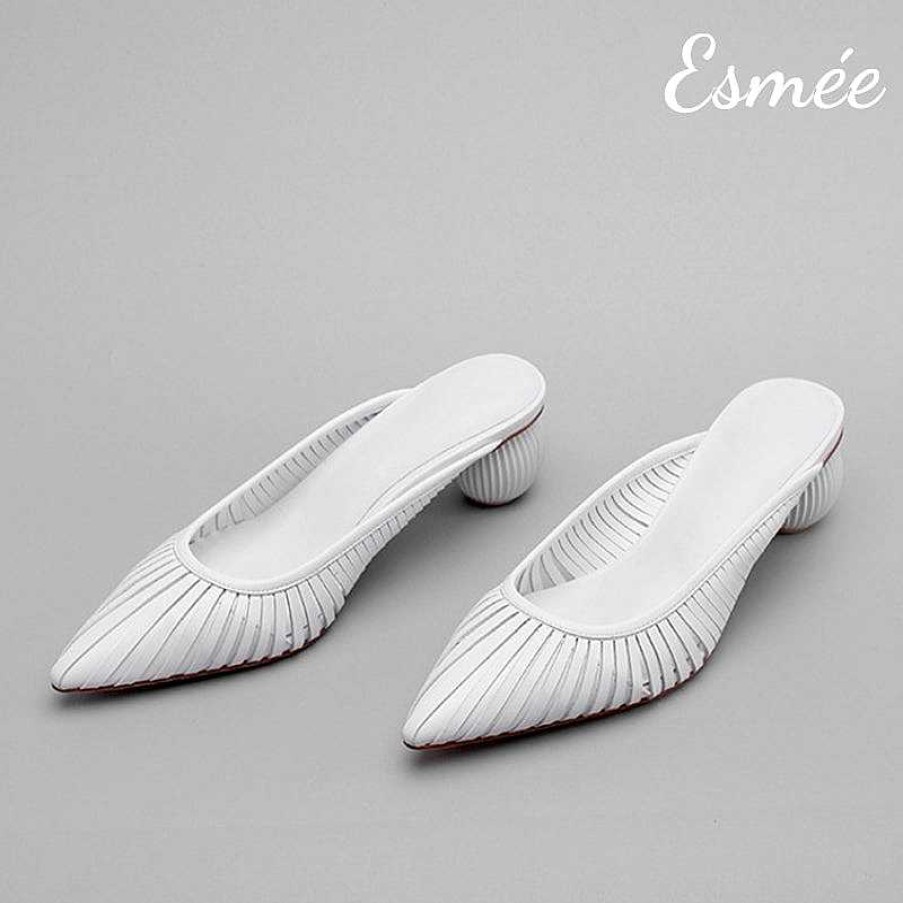 Shoes Esmée | Leather High Heel Mules With Sculpted Round Heels