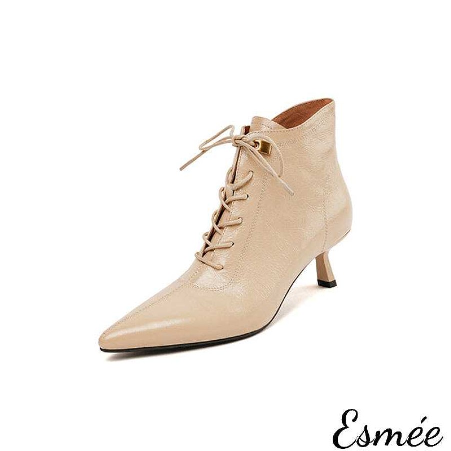 Shoes Esmée | Shiny Leather High Heel Marten Boots With 5 Cm Stiletto