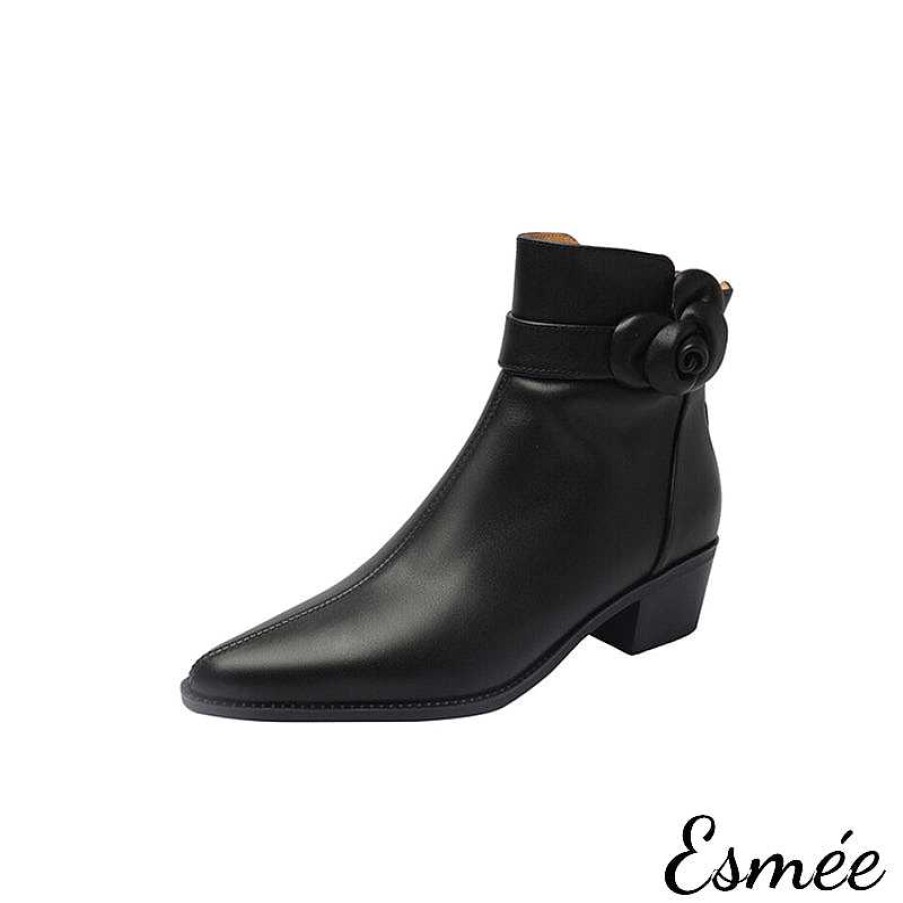 Shoes Esmée | Leather Ankle Boots With Pointed Toe And Rosebud Design