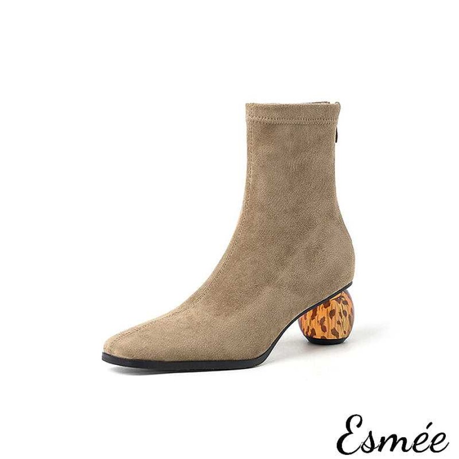 Shoes Esmée | Suede Ankle Boots With Round Transparent Heels