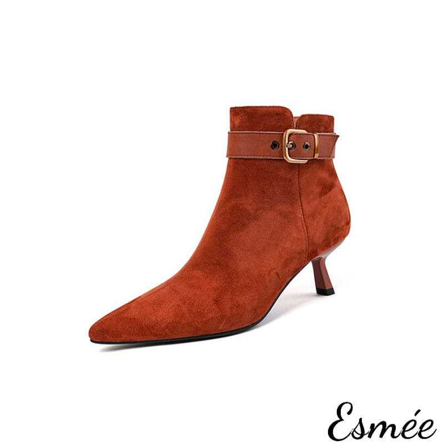 Shoes Esmée | Suede Ankle Boots With Leather Straps And Stiletto